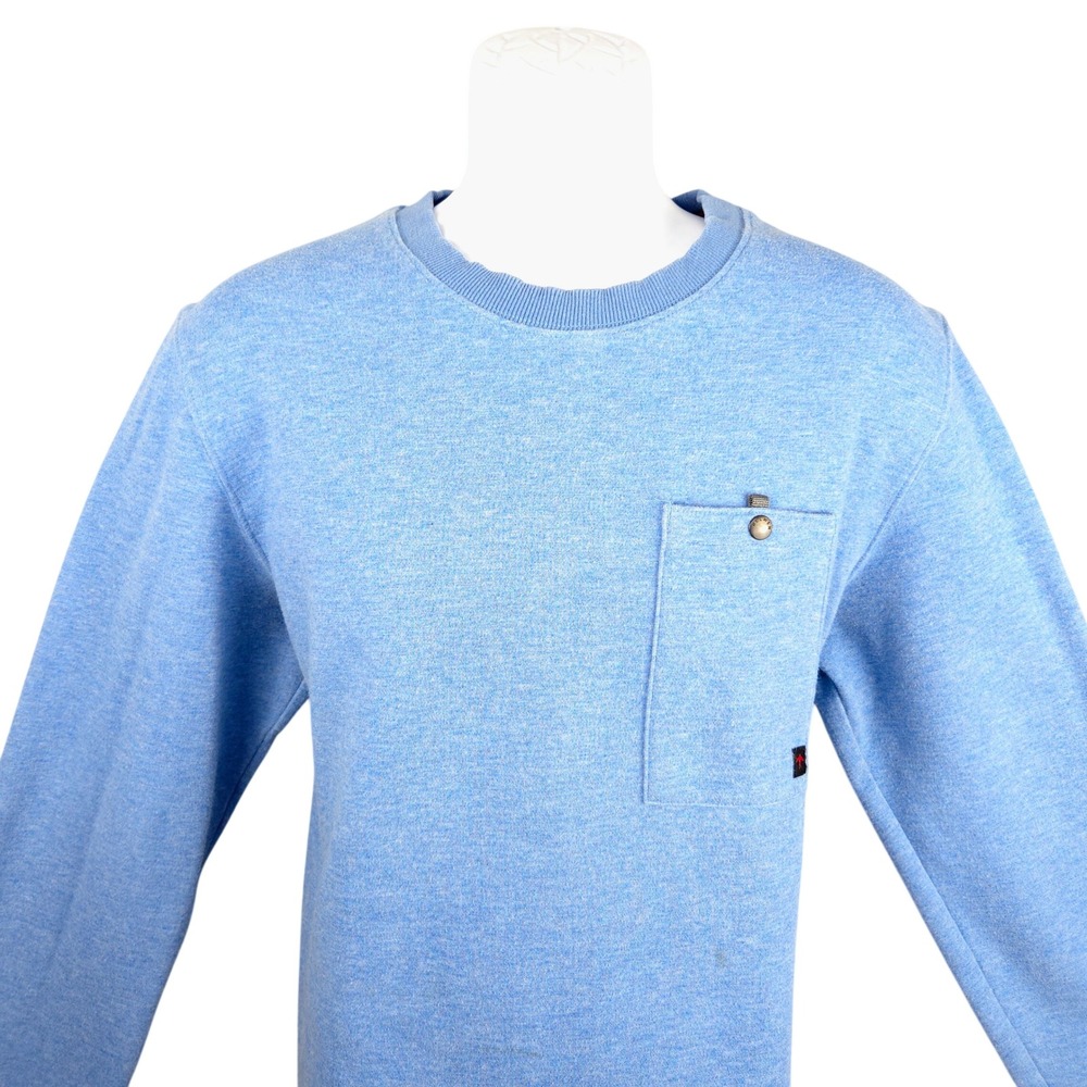 Relwen Mens Long Sleeve Pocket Crewneck Sweatshirt Blue Cotton Size Large